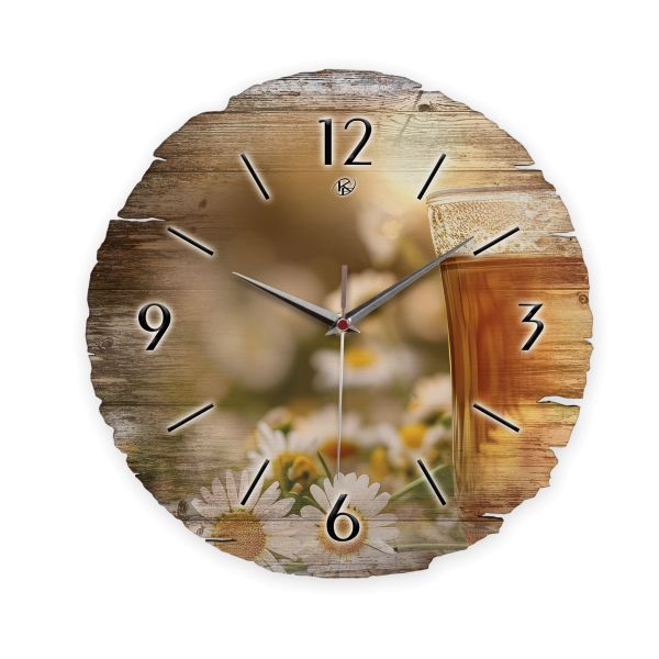 Runde Designer-Wanduhr "Kamille" aus Naturholz