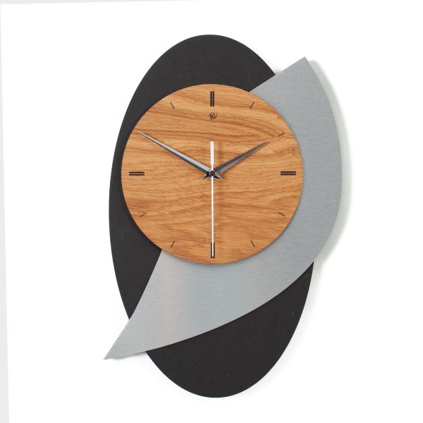 Designer Wanduhr "Black Dome" aus Holz in modernem Metallic-Look