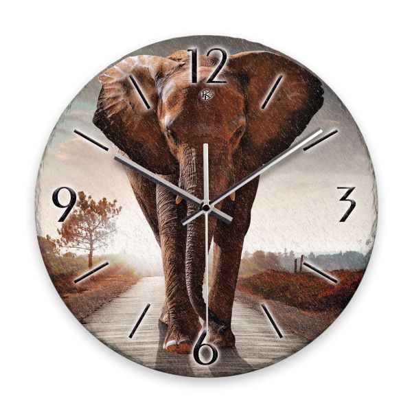 Wanduhr „Elefant" aus Stein (Keramik) in Schiefer-Optik