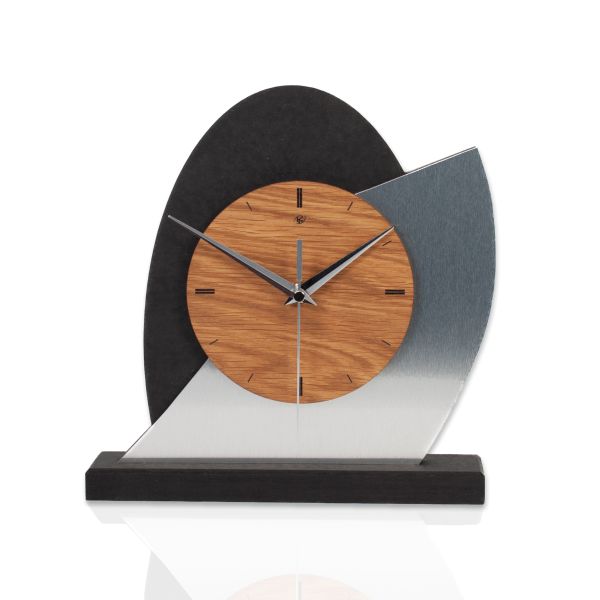 Designer-Standuhr „Silver Dome“ aus Holz 