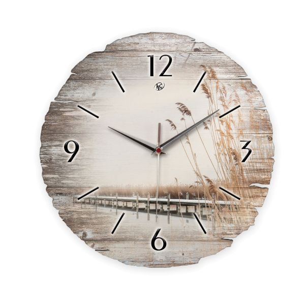 Runde Designer-Wanduhr "Steg" aus Naturholz