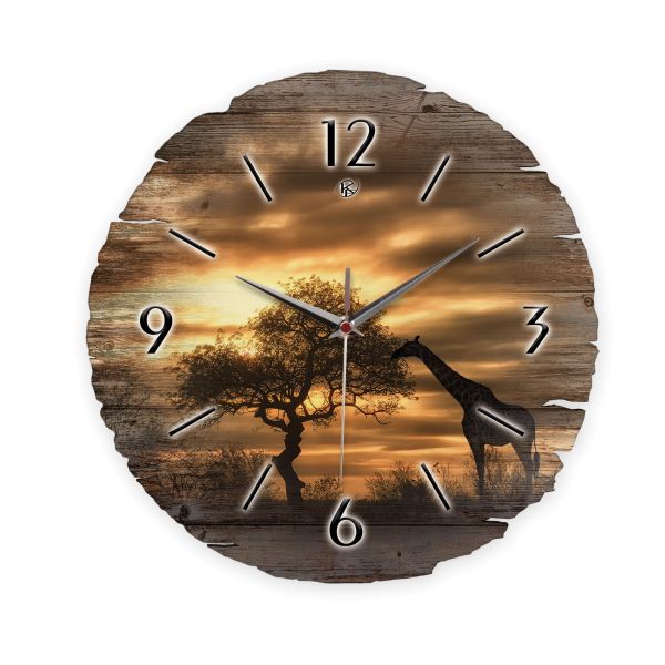 Runde Designer-Wanduhr "Afrika" aus Naturholz