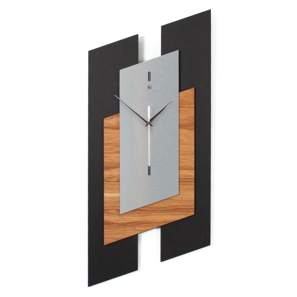 Designer Wanduhr "Tricolor Squares" aus Holz in modernem Metallic-Look