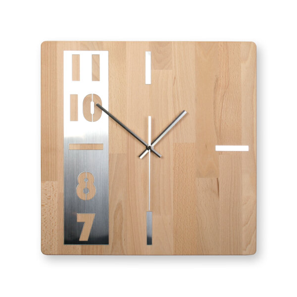 Timeline Designer-Wanduhr aus Massivholz mit Alu &...