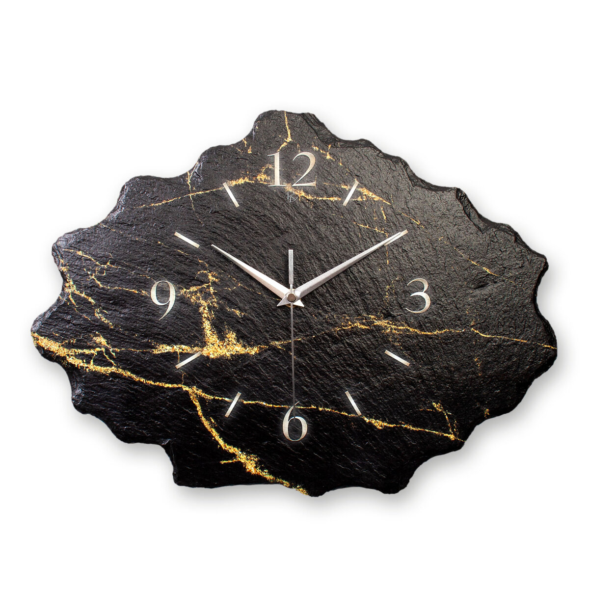 Black & Gold Design-Wanduhr aus Steinguss mit leisem Uhrwerk