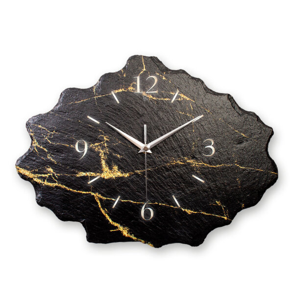 Black & Gold Design-Wanduhr aus Steinguss mit leisem...