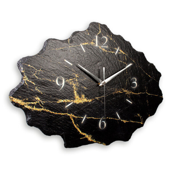 Black & Gold Design-Wanduhr aus Steinguss mit leisem...