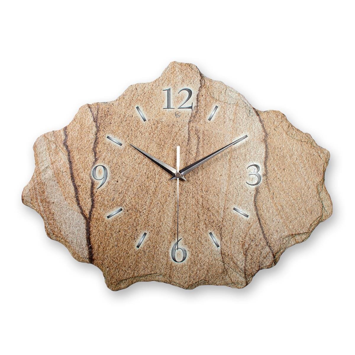 Marmor-Optik beige Design-Wanduhr aus Steinguss mit leisem Uhrwerk