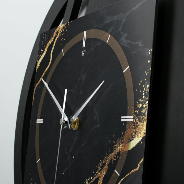 Black & Gold Waves – Rondora Metallic Wanduhr aus Alu & MDF