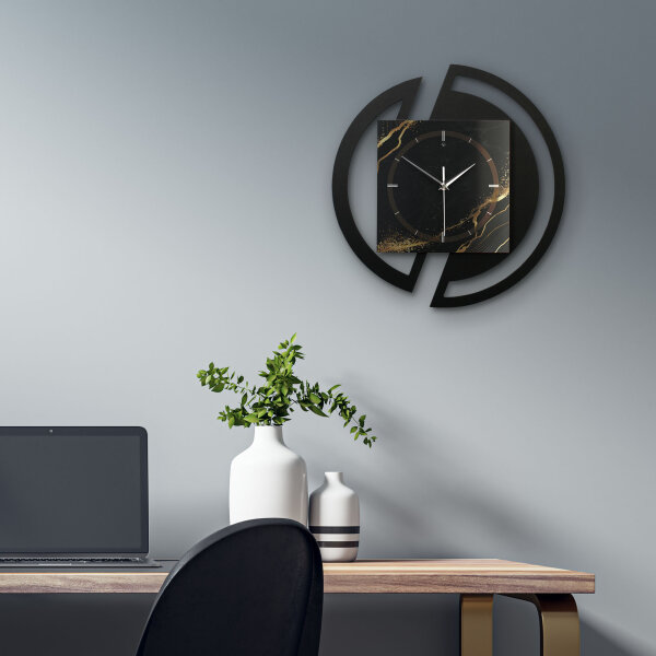 Black & Gold Waves – Rondora Metallic Wanduhr aus Alu & MDF