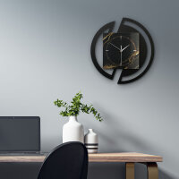 Black & Gold Waves – Rondora Metallic Wanduhr aus Alu & MDF