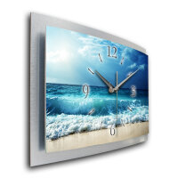 Ocean – gewölbte 3D-Wanduhr mit silbernem Alu-Rahmen