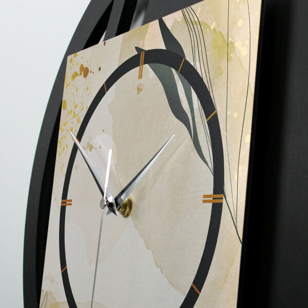 Elegant Leaves – Rondora Metallic Wanduhr aus Alu & MDF