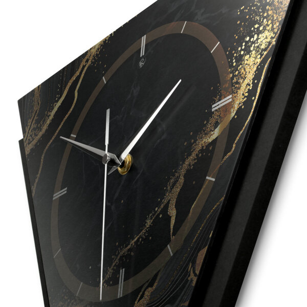 Black & Gold Waves – Triora Metallic Wanduhr aus Alu & MDF