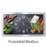 Kräuter – gewölbte 3D-Wanduhr mit silbernem Alu-Rahmen