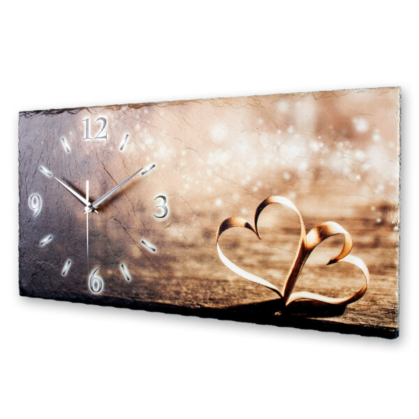 Holzherz Design-Wanduhr aus Steinguss mit leisem Uhrwerk