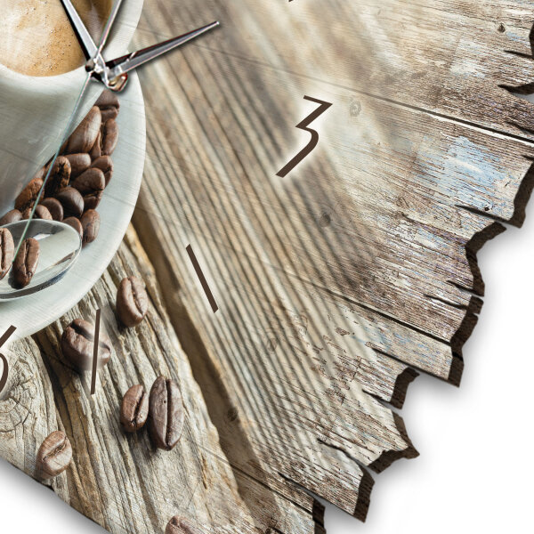 Kaffee Tasse Designer-Wanduhr aus Holz – leises Uhrwerk