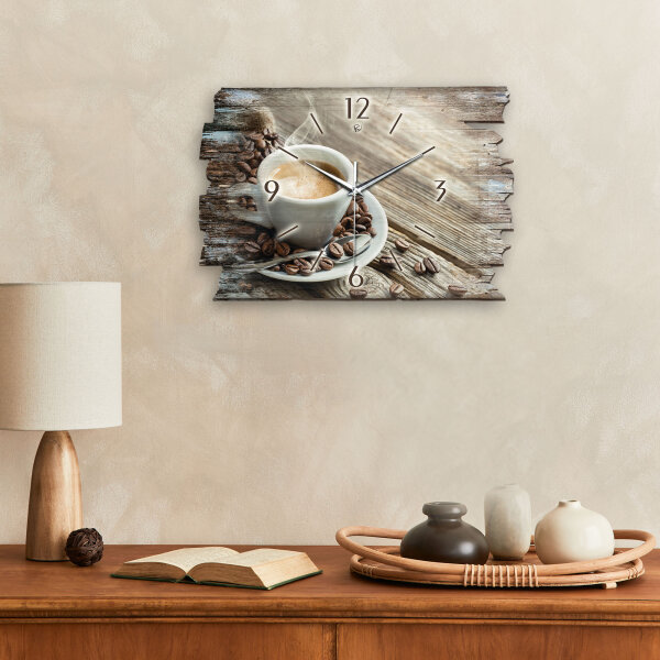 Kaffee Tasse Designer-Wanduhr aus Holz – leises Uhrwerk