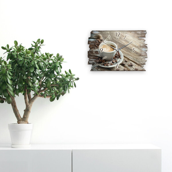 Kaffee Tasse Designer-Wanduhr aus Holz – leises Uhrwerk