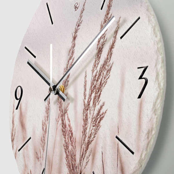 Gräser im Wind Design-Wanduhr aus Steinguss mit leisem Uhrwerk