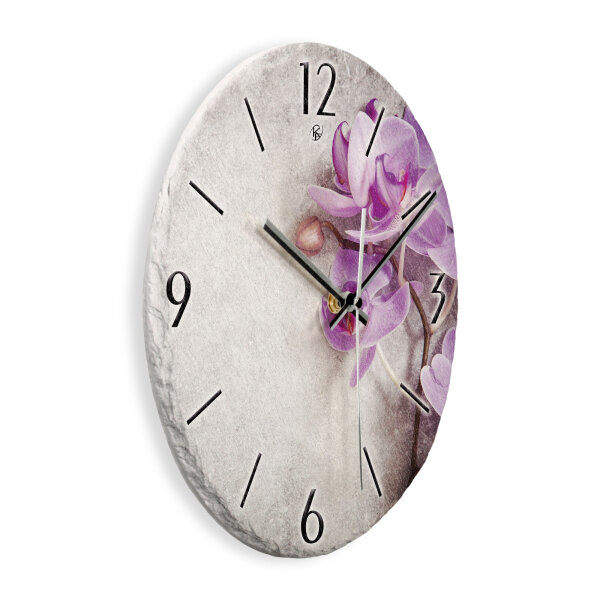 Orchidee Design-Wanduhr aus Steinguss mit leisem Uhrwerk