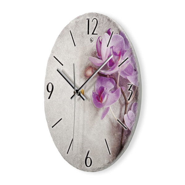 Orchidee Design-Wanduhr aus Steinguss mit leisem Uhrwerk