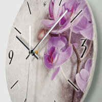 Orchidee Design-Wanduhr aus Steinguss mit leisem Uhrwerk