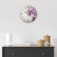 Orchidee Design-Wanduhr aus Steinguss mit leisem Uhrwerk