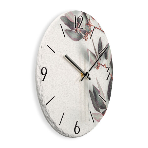 Eukalyptus Design-Wanduhr aus Steinguss mit leisem Uhrwerk