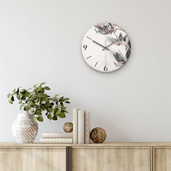 Eukalyptus Design-Wanduhr aus Steinguss mit leisem Uhrwerk
