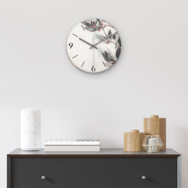 Eukalyptus Design-Wanduhr aus Steinguss mit leisem Uhrwerk