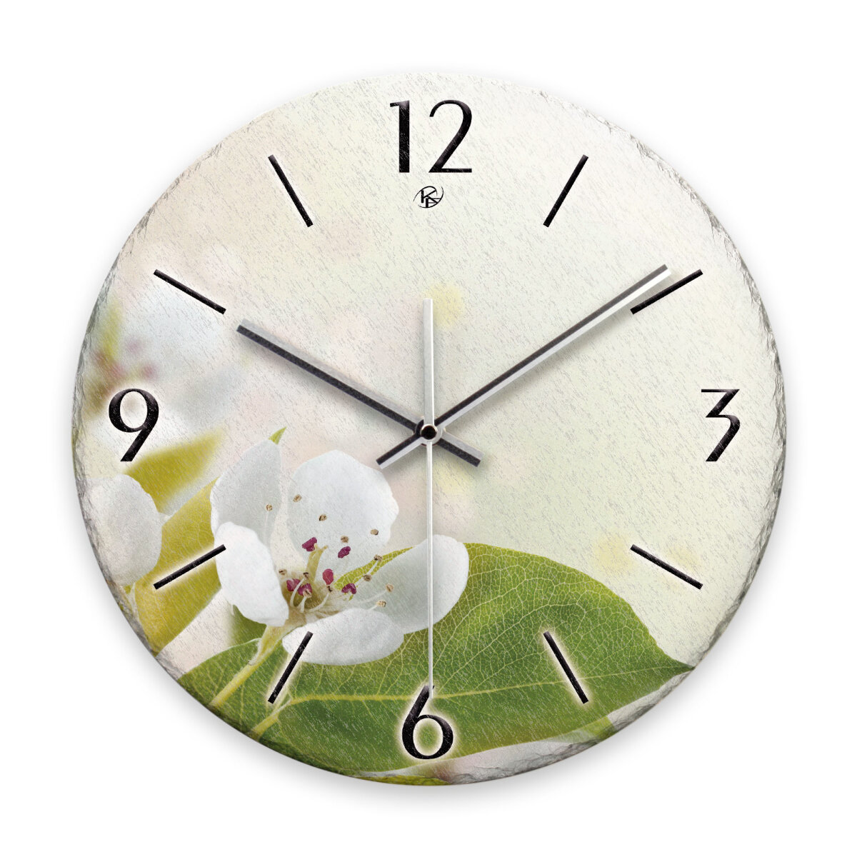Birnbaum-Blüte Design-Wanduhr aus Steinguss mit leisem Uhrwerk