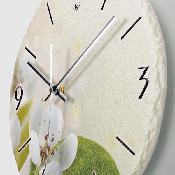 Birnbaum-Blüte Design-Wanduhr aus Steinguss mit leisem Uhrwerk