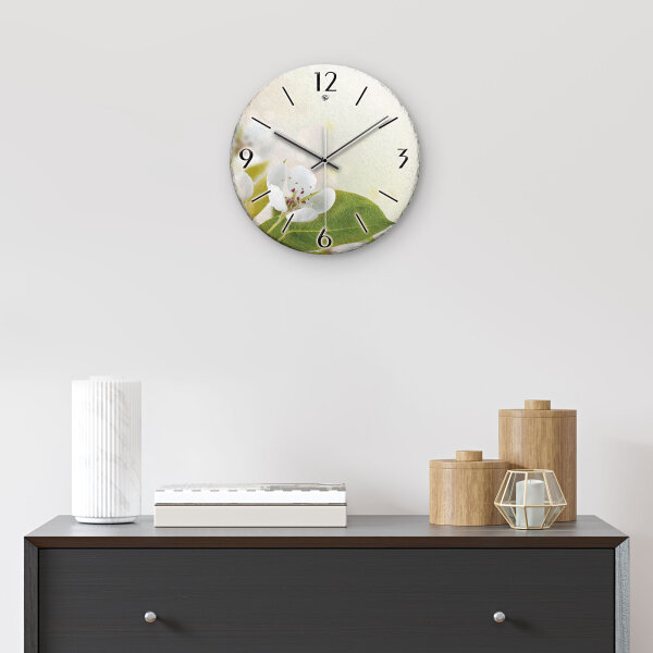 Birnbaum-Blüte Design-Wanduhr aus Steinguss mit leisem Uhrwerk