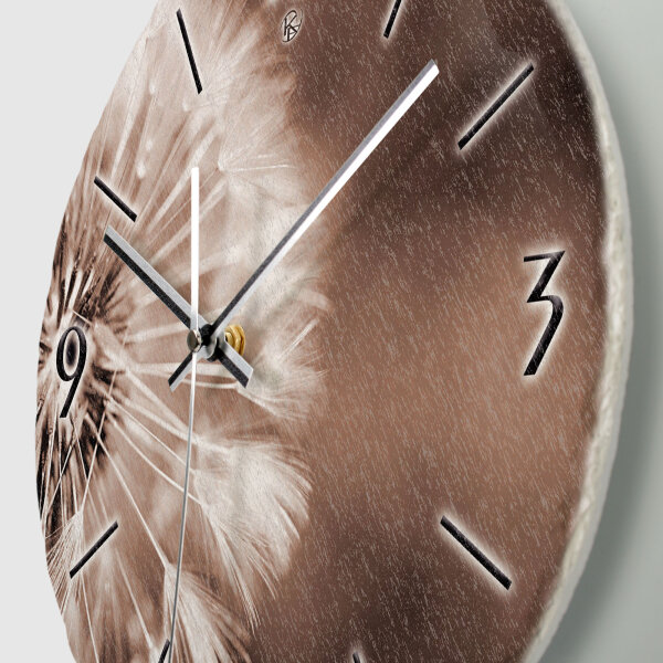 Pusteblume Design-Wanduhr aus Steinguss mit leisem Uhrwerk