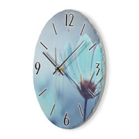 Blaue Blüten Design-Wanduhr aus Steinguss mit leisem Uhrwerk