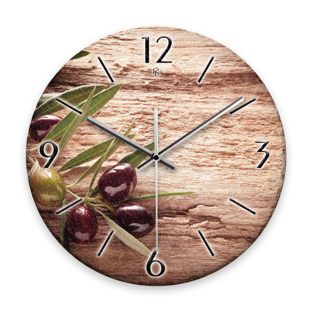 Oliven Design-Wanduhr aus Steinguss mit leisem Uhrwerk