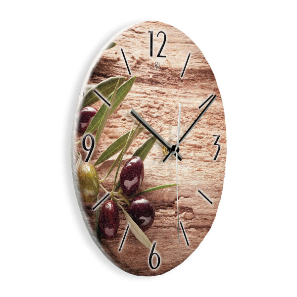 Oliven Design-Wanduhr aus Steinguss mit leisem Uhrwerk
