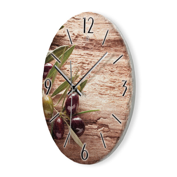 Oliven Design-Wanduhr aus Steinguss mit leisem Uhrwerk