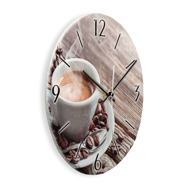 Kaffee Design-Wanduhr aus Steinguss mit leisem Uhrwerk