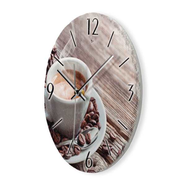 Kaffee Design-Wanduhr aus Steinguss mit leisem Uhrwerk