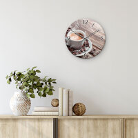 Kaffee Design-Wanduhr aus Steinguss mit leisem Uhrwerk
