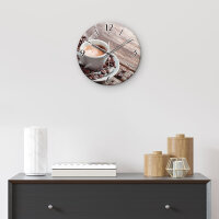 Kaffee Design-Wanduhr aus Steinguss mit leisem Uhrwerk