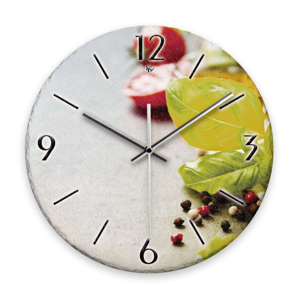 Tomate & Basilikum Design-Wanduhr aus Steinguss mit...