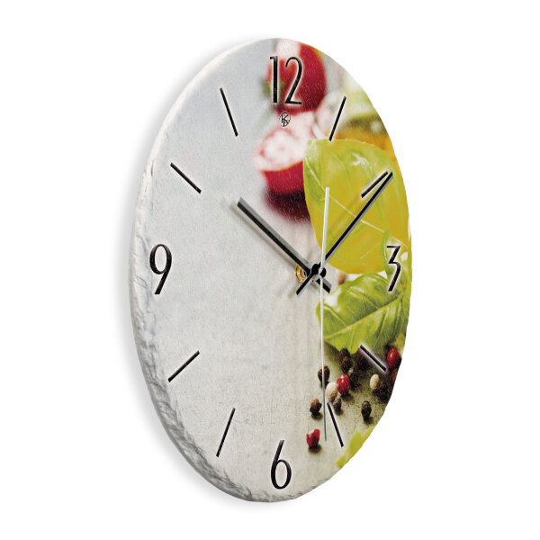 Tomate & Basilikum Design-Wanduhr aus Steinguss mit...