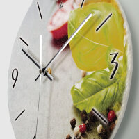 Tomate & Basilikum Design-Wanduhr aus Steinguss mit leisem Uhrwerk
