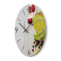 Tomate & Basilikum Design-Wanduhr aus Steinguss mit leisem Uhrwerk