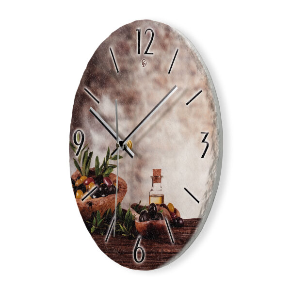Bunte Oliven Design-Wanduhr aus Steinguss mit leisem Uhrwerk