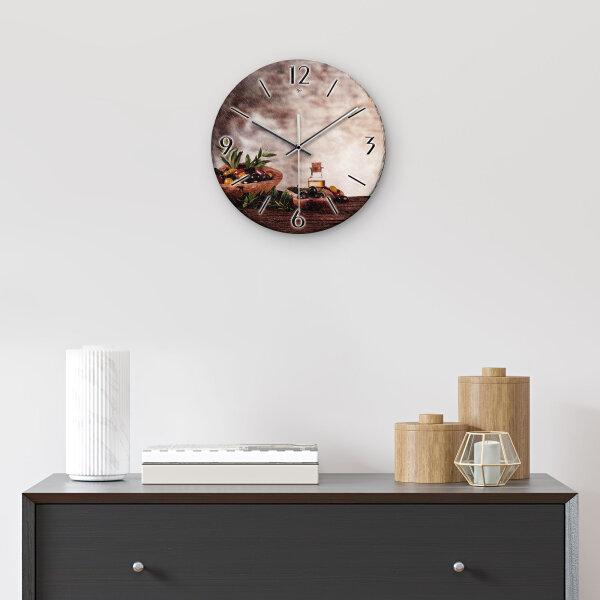 Bunte Oliven Design-Wanduhr aus Steinguss mit leisem Uhrwerk