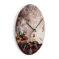 Bunte Oliven Design-Wanduhr aus Steinguss mit leisem Uhrwerk